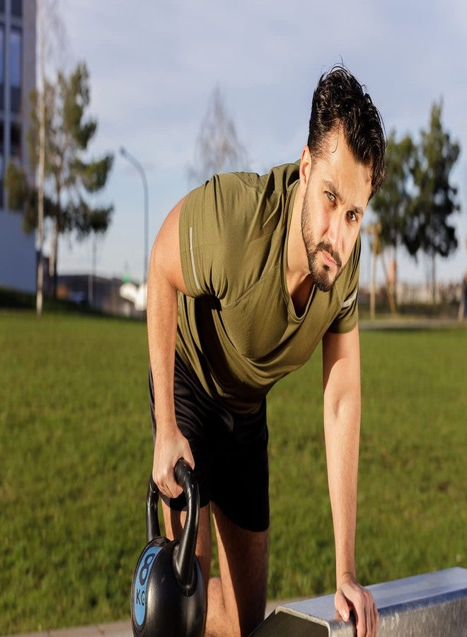frueo مجموعة من 3 قمصان رياضية رجالية من فريو، سريعة الجفاف، ماصة للرطوبة، بأكمام قصيرة، مصنوعة من قماش شبكي، ألوان: أسود، كحلي، أخضر، مقاس XL - Image 2